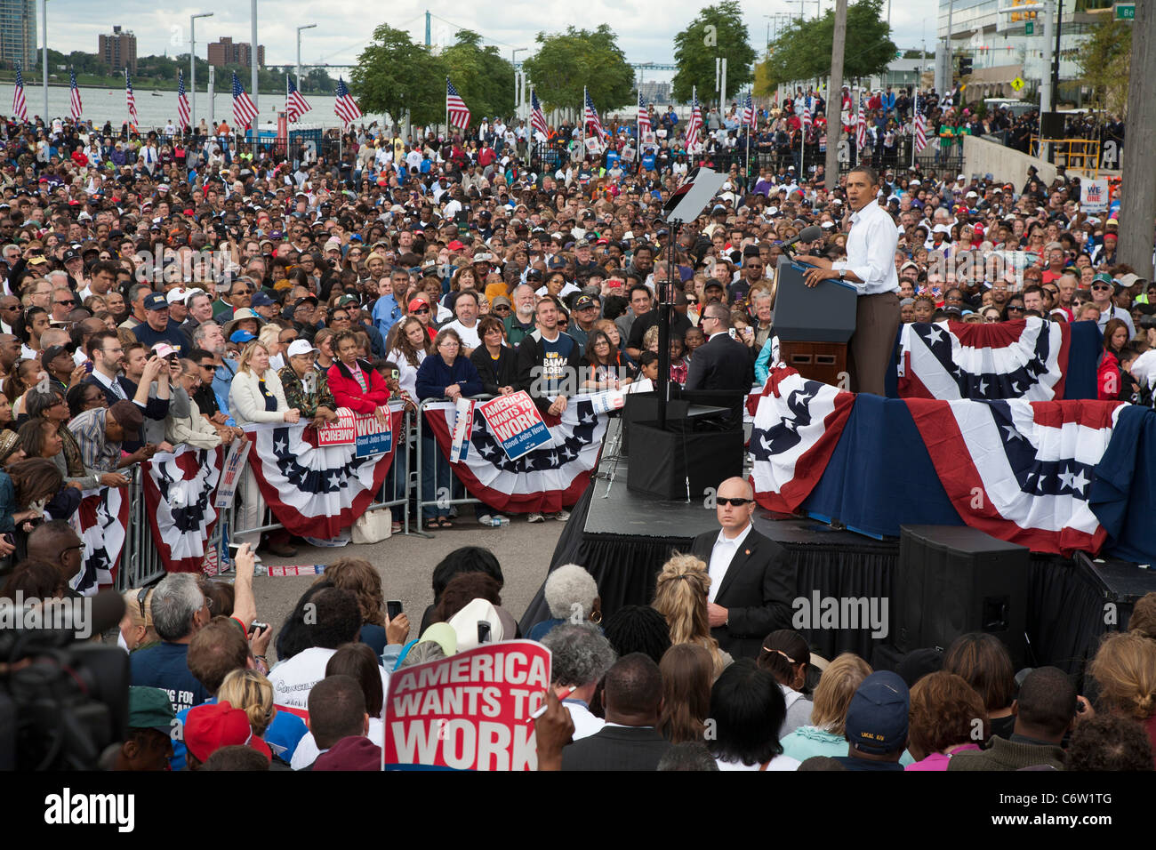 Detroit, Michigan, USA - Präsident Barack Obama spricht auf einer Kundgebung der Labor Day in Detroit. Stockfoto
