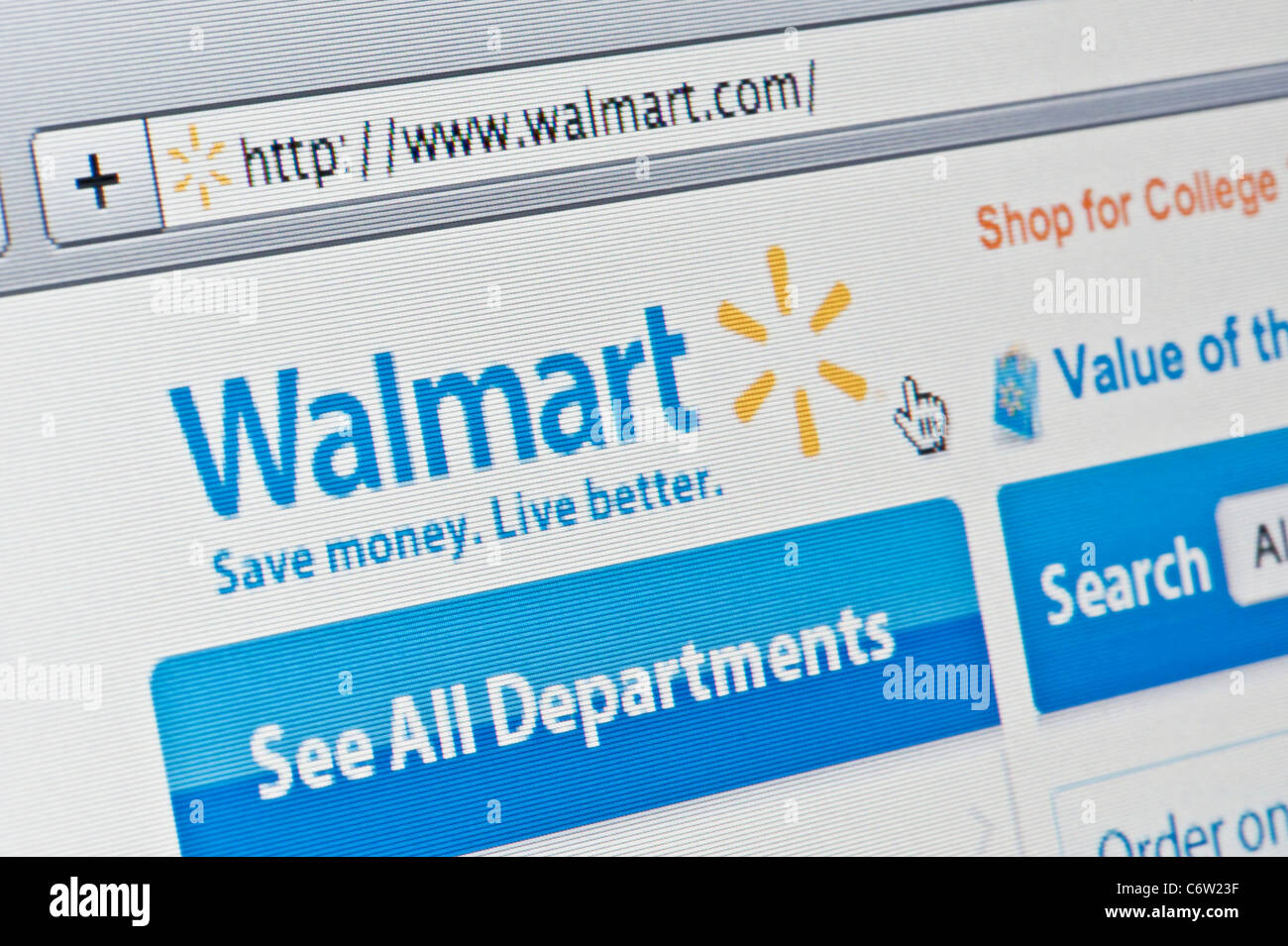 Nahaufnahme von Walmart-Logo auf ihrer Website gesehen. (Nur zur redaktionellen Verwendung: print, TV, e-Book und redaktionelle Webseite). Stockfoto