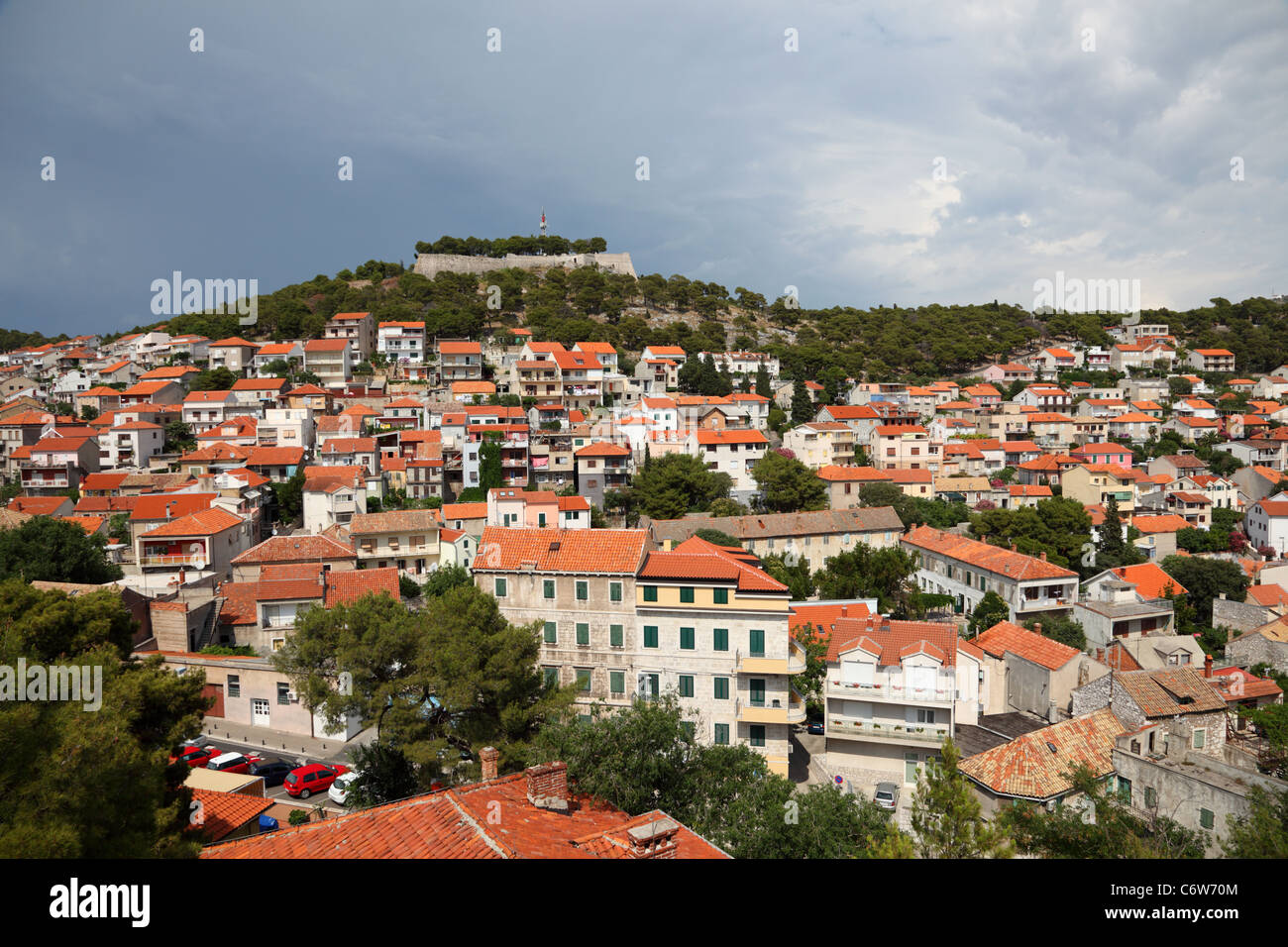 Blick über kroatische Stadt Sibenik Stockfoto