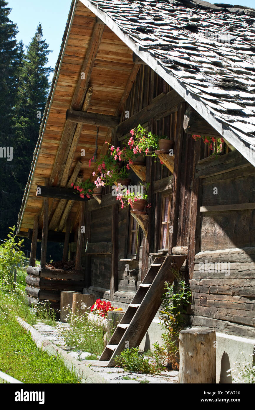 Ein altes Chalet in Megève (Französische Alpen) Stockfoto