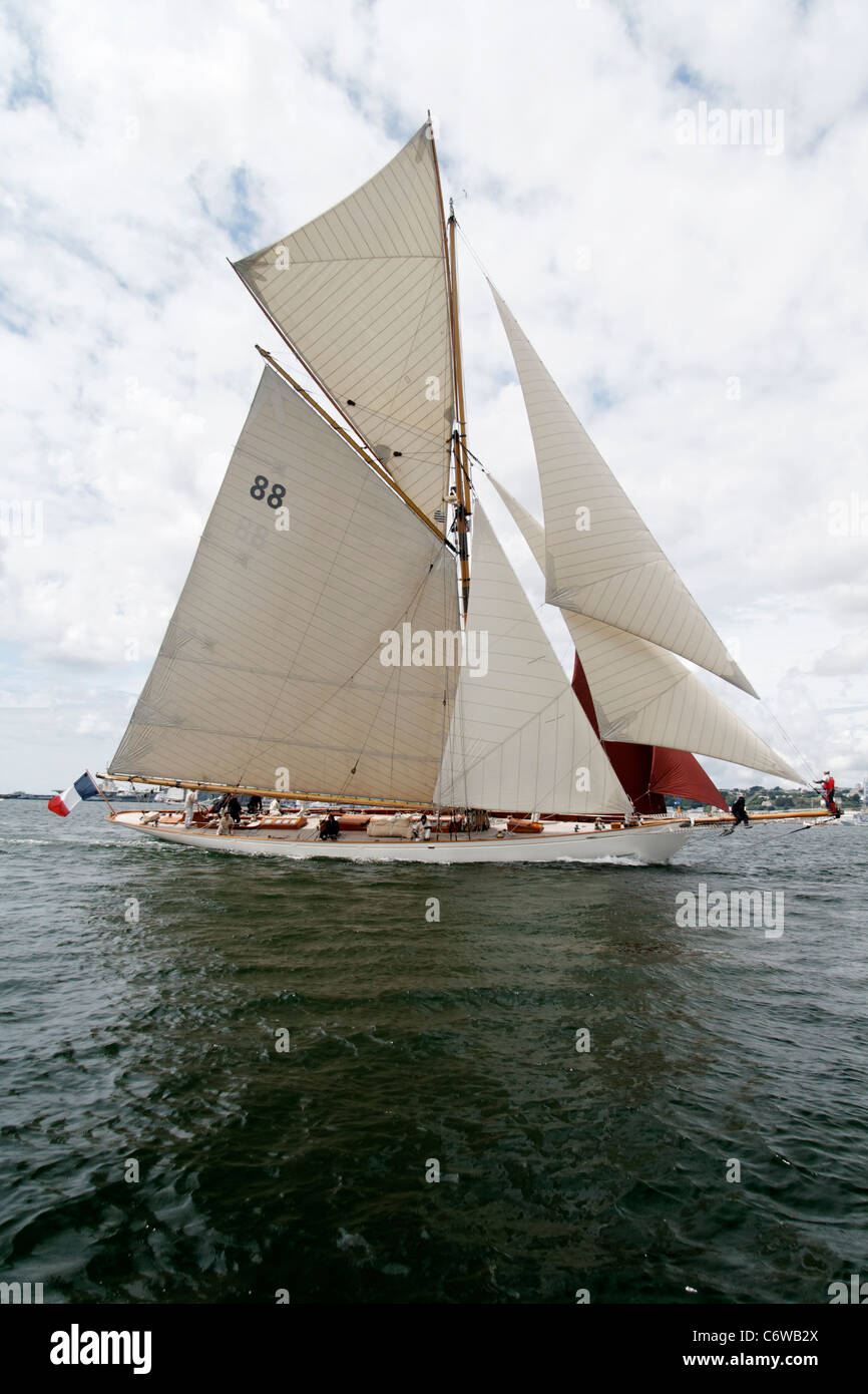 Moonbeam Fife III: klassische Yacht, Gaff Yawl (St-Tropez, Frankreich), maritime Festival, Brest (Bretagne, Frankreich). Stockfoto