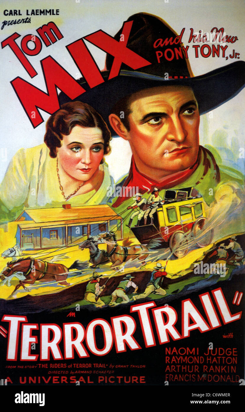 TERROR-TRAIL Poster für 1933 Universal Film mit Tom Mix und Naomi Judge Stockfoto