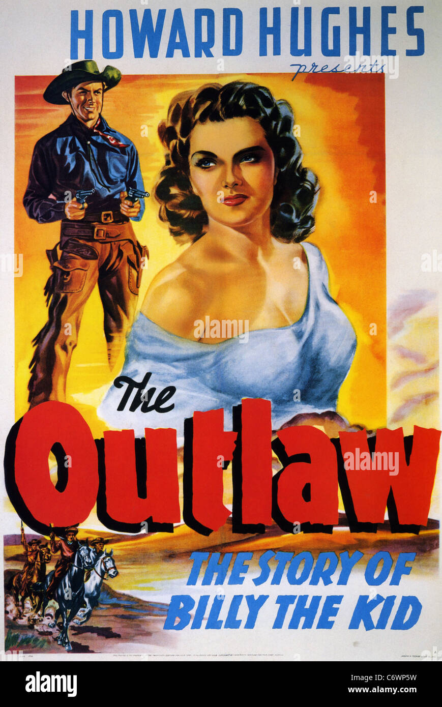 Das OUTLAW-Plakat für 1943 Howard Hughes film mit Jane Russell Stockfoto