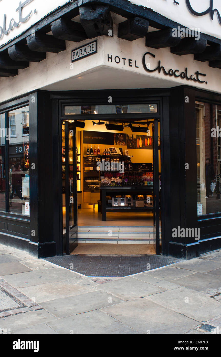 Eingang zum Shop 'Hotel Chocolat', Canterbury, Kent Stockfoto
