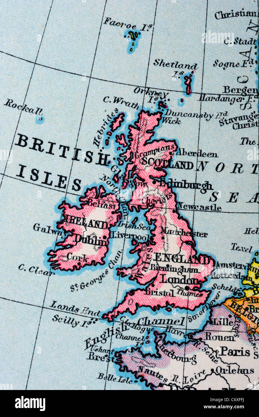 Alte Karte der britischen Inseln Stockfoto
