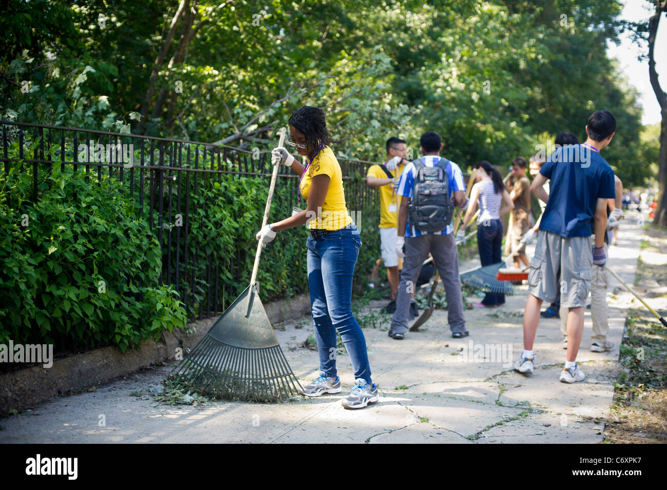 Freiwilligen Studenten helfen aufzuräumen Prospect Park im Stadtteil Brooklyn in New York Stockfoto