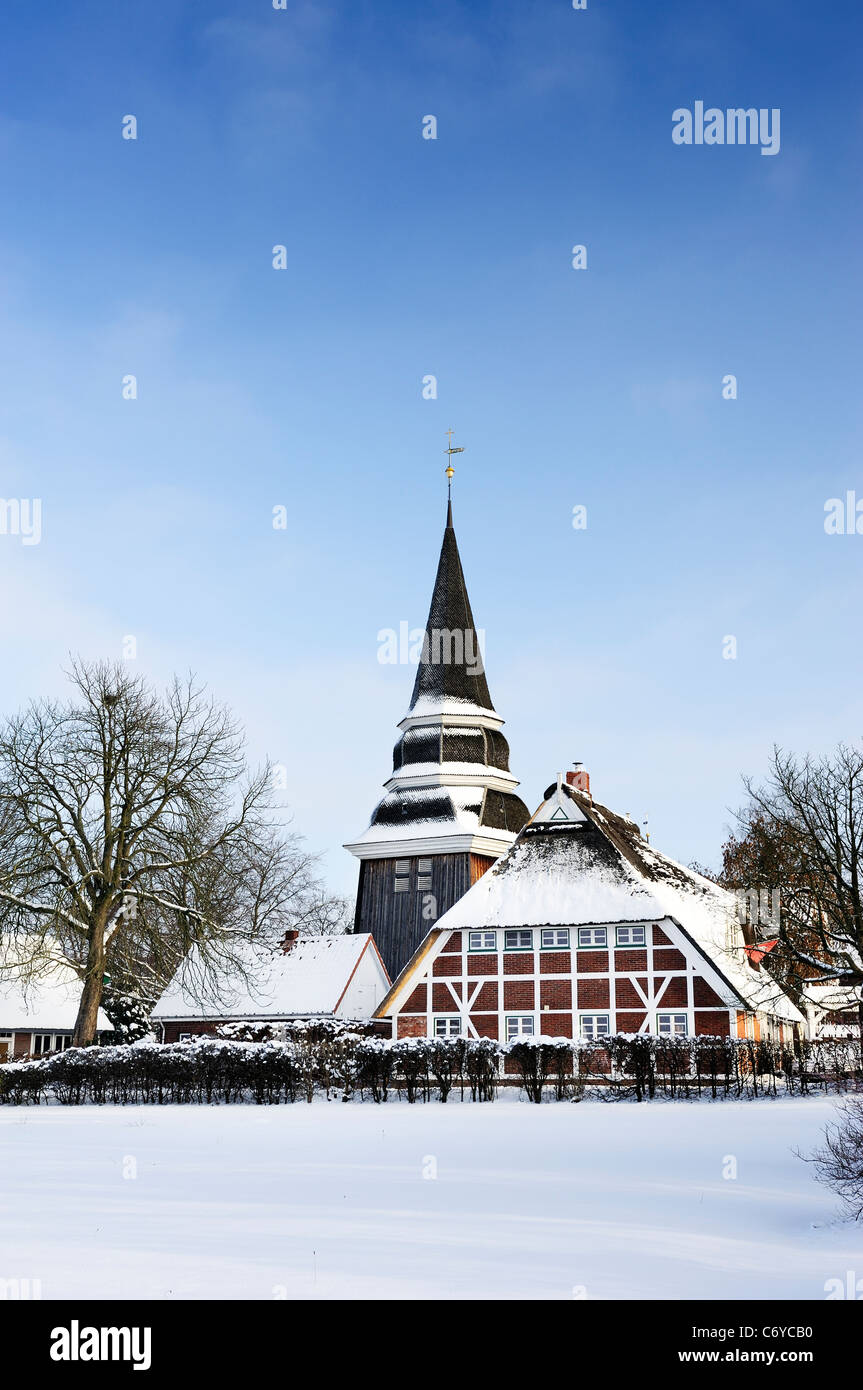 Schnee Winter Eindruck Rahmen Kirche Stockfoto