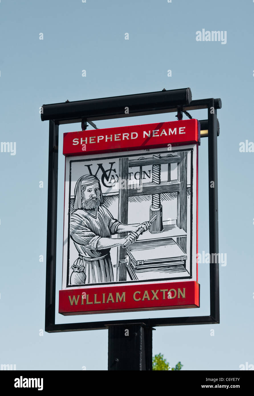 William Caxton Shepherd Neame Pub Schild UK Pubs Zeichen Stockfoto