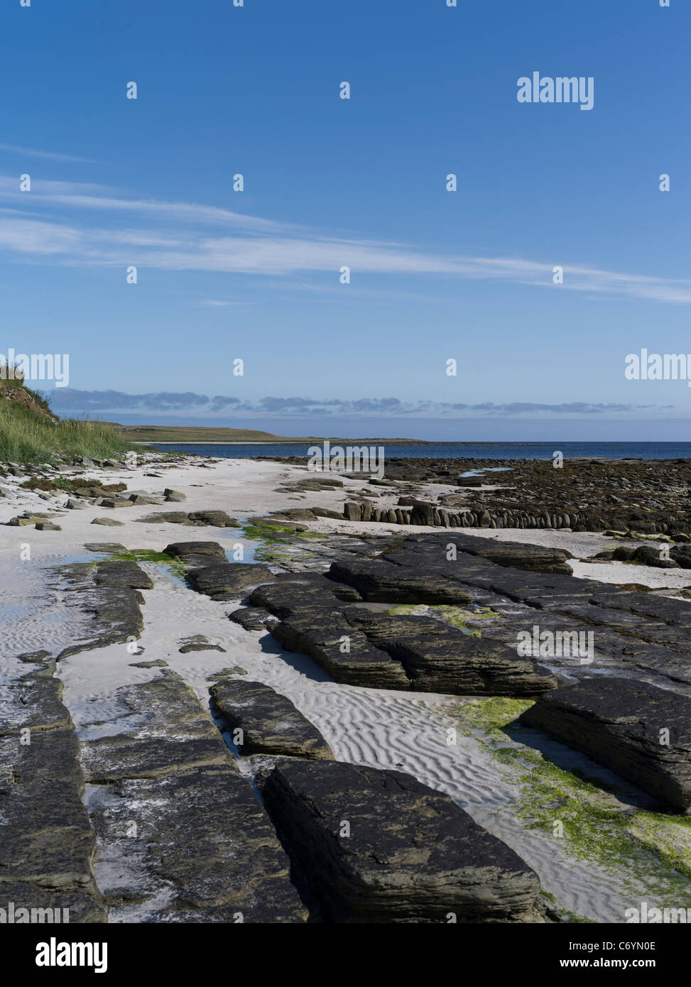 dh South Wick PAPA WESTRAY ORKNEY weißer Sandstrand felsige Küste Küste Küste niemand uk Stockfoto
