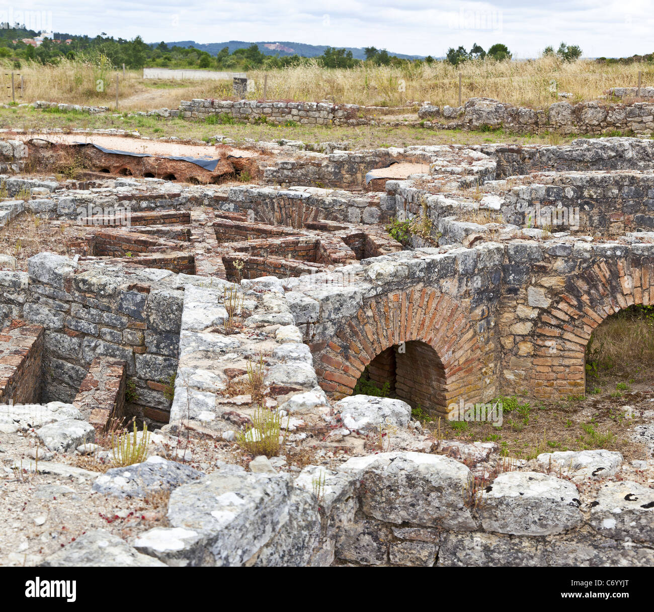 Hypokaustum der Bäder (Thermae) der Cantaber Haus Villa in Conimbriga, Ruinen die am besten erhaltene römische Stadt in Portugal. Stockfoto