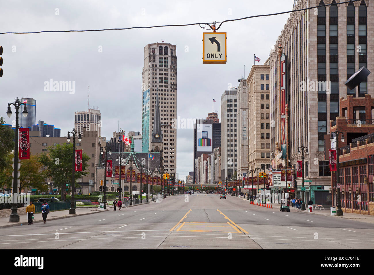 Detroit, Michigan - Woodward Avenue, Detroit Hauptstraße. Stockfoto