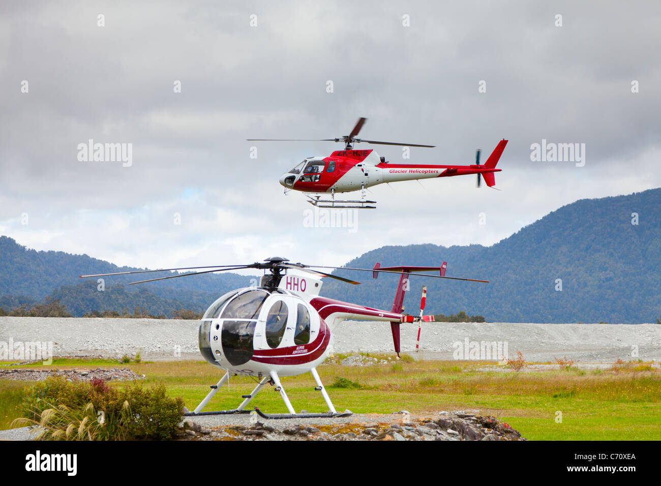Hubschrauberlandeplatz in der Nähe von Fox-Gletscher in Neuseeland Stockfoto