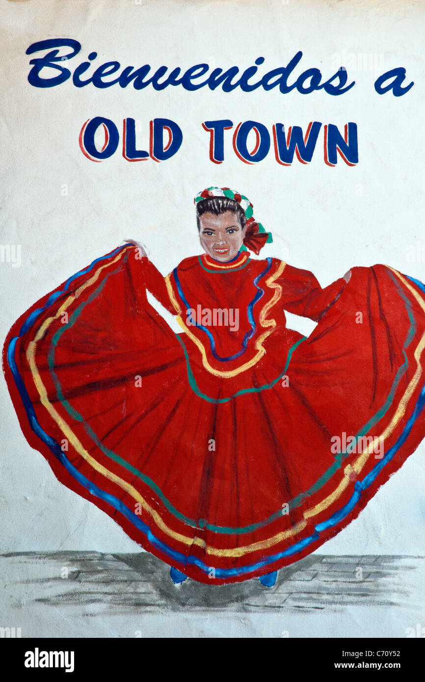 Willkommen Sie Schild in San Diego Old Town Stockfoto