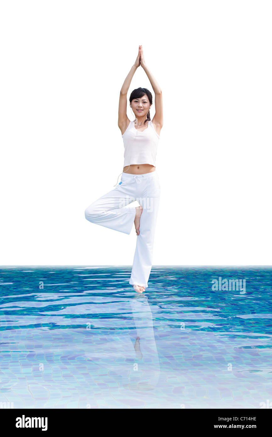 Synthetische Hintergrund Yoga woman Stockfoto