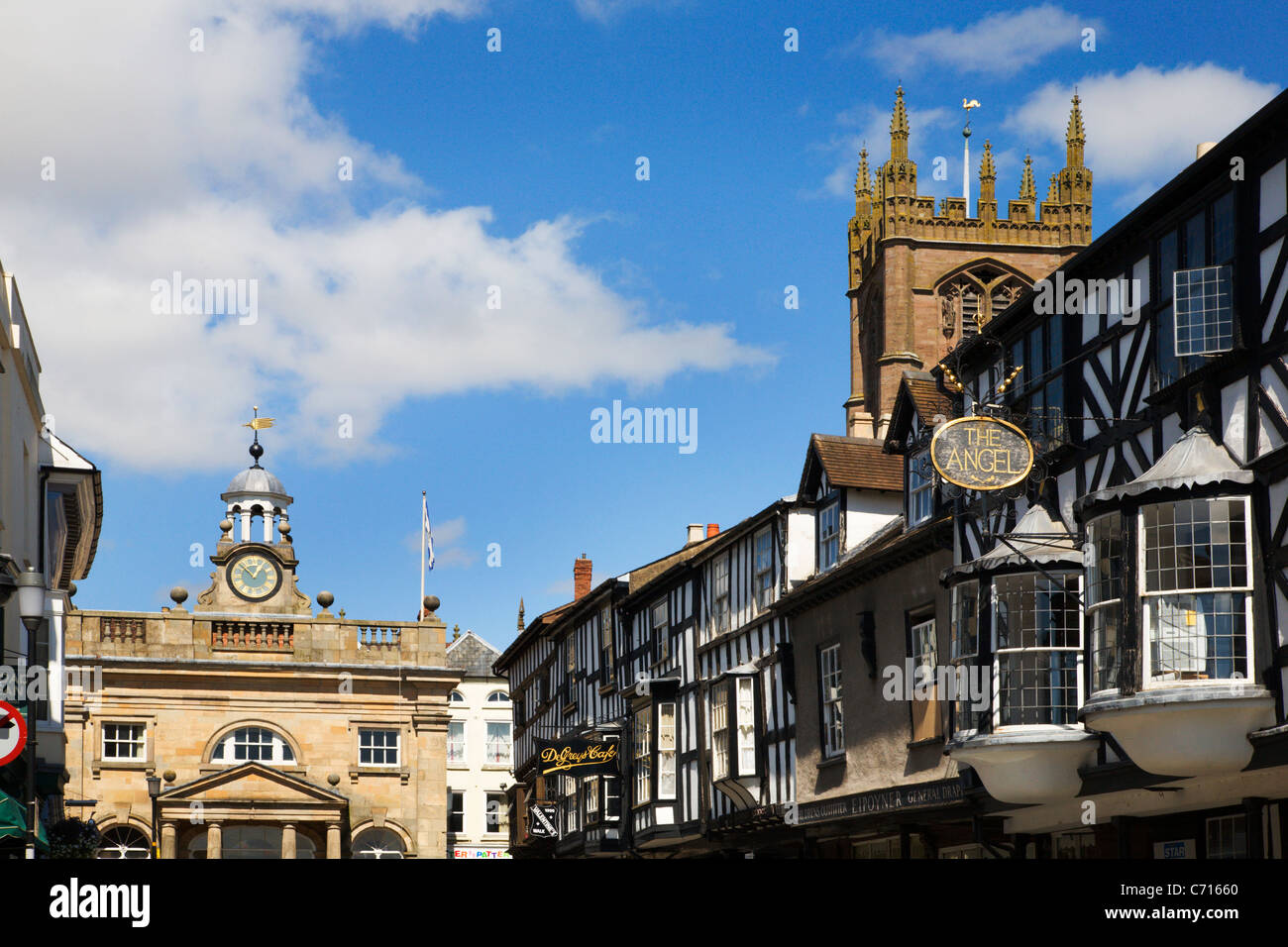 Buttercross und Broad Street Ludlow Shropshire England Stockfoto