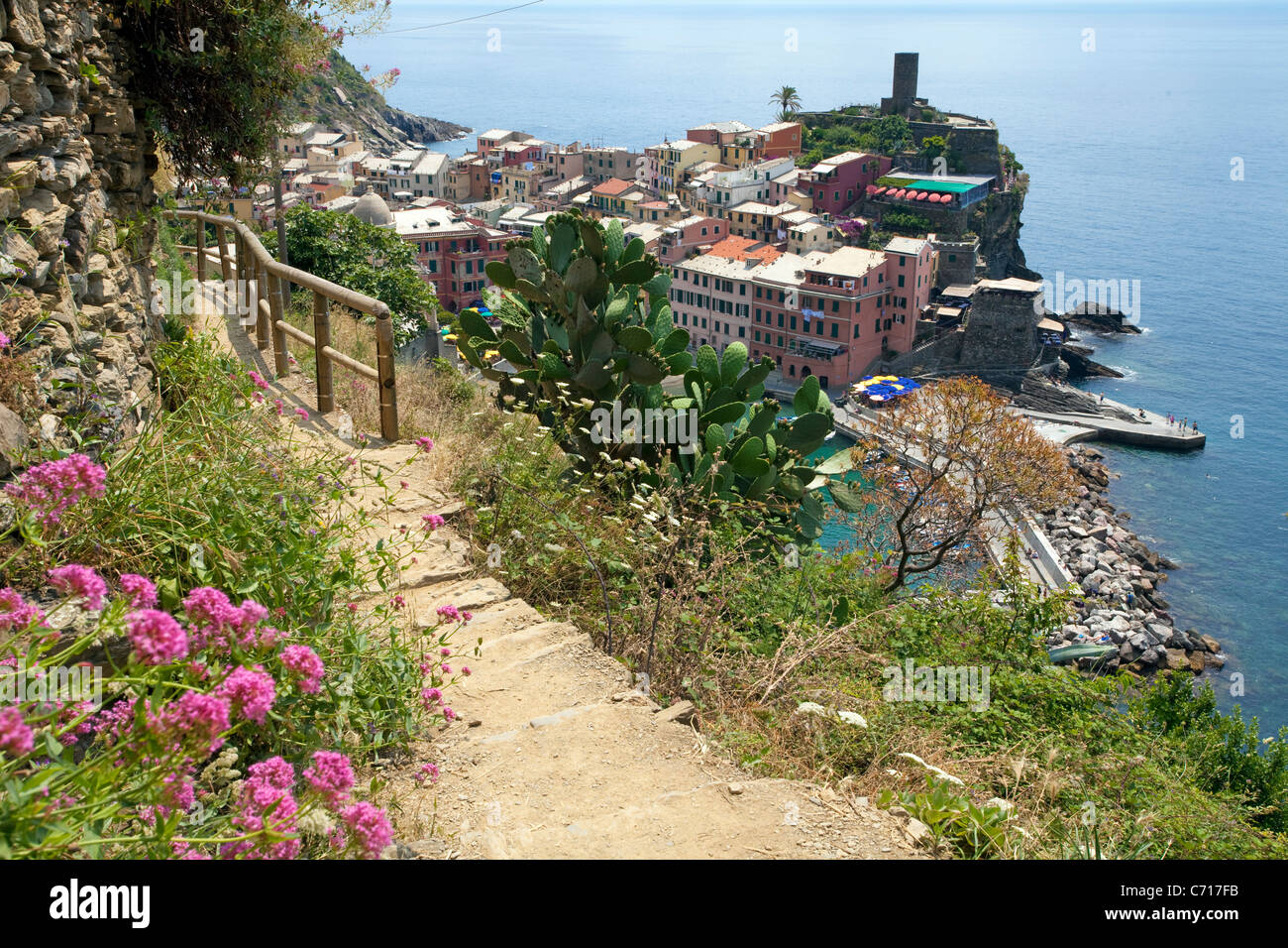 Wanderweg nach Vernazza, Nationalpark Cinque Terre, UNESCO-Weltkulturerbe, Ligurien di Levante, Italien, Mittelmeer, Europa Stockfoto