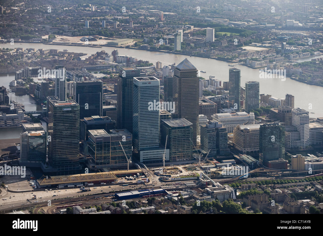 Luftaufnahme der London Docklands Stockfoto