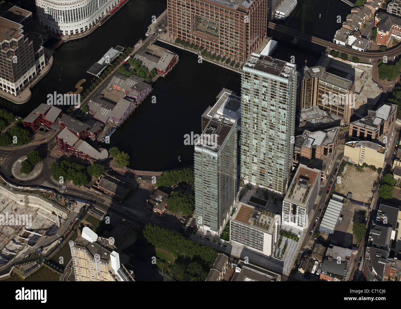 Luftaufnahme der London Docklands Stockfoto