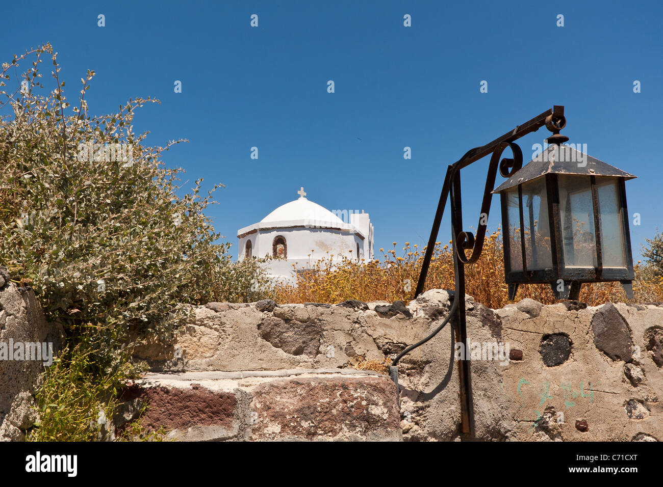 Griechische Kirche in Pirgos, Santorin Stockfoto