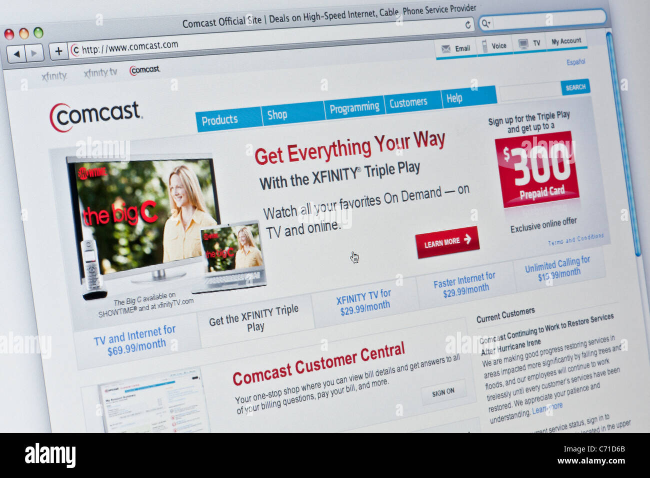 Nahaufnahme von Comcast-Logo auf ihrer Website gesehen. (Nur zur redaktionellen Verwendung: print, TV, e-Book und redaktionelle Webseite). Stockfoto