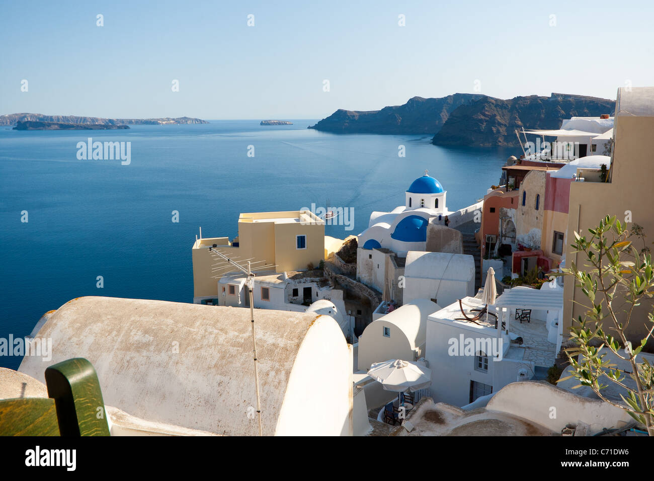 Oia und Caldera, Santorini, Griechenland Stockfoto