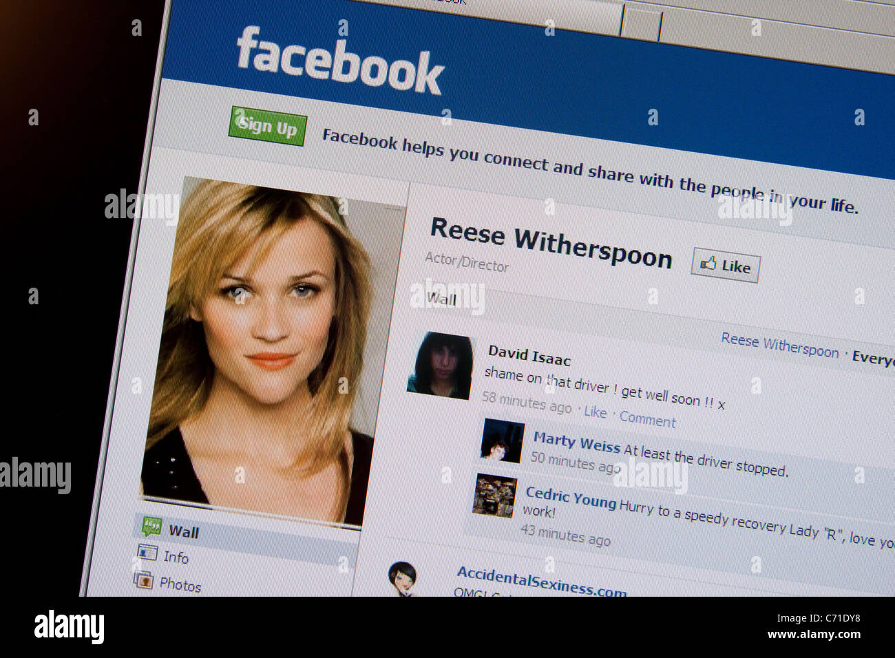 "Reese Witherspoon" Facebook Fanpage Stockfoto
