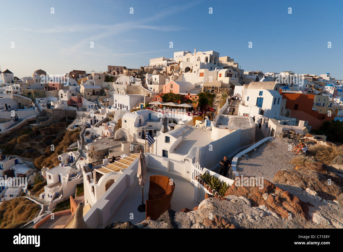 Oia, Santorini in der späten Nachmittag Sonne Stockfoto