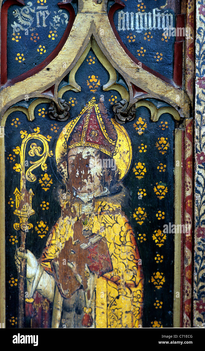 Cawston, Norfolk, Lettner. Augustinus, Bischof von Hippo, einem der vier lateinischen Ärzte männlichen Heiligen der Kirche der Heiligen Stockfoto