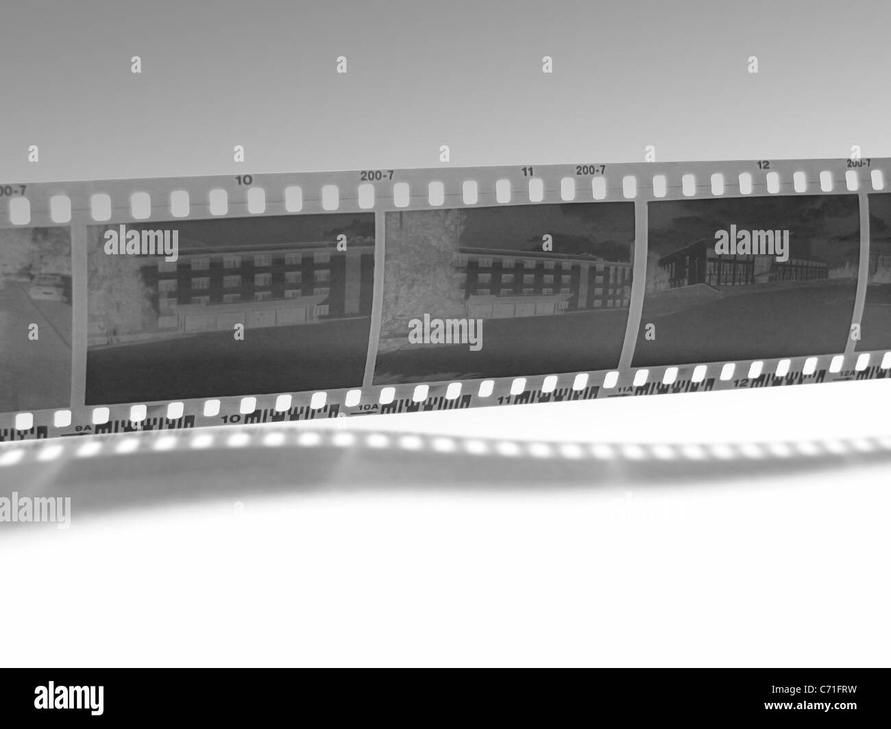 Zusammenfassung Hintergrund mit Filmstreifen mit Aufnahmen von Gebäuden Stockfoto