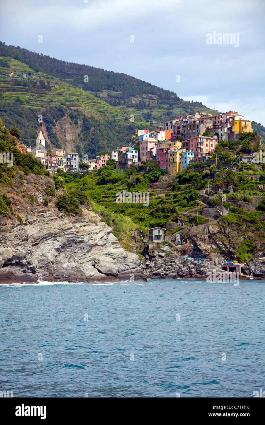 Idyllisches Dorf Corniglia, Nationalpark Cinque Terre, UNESCO-Weltkulturerbe, Ligurien di Levante, Italien, Mittelmeer, Europa Stockfoto