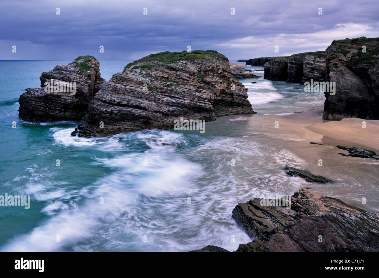 Spanien, Galicien: Coastal Blick am Strand Praia als Catedrais aufsuchen Stockfoto
