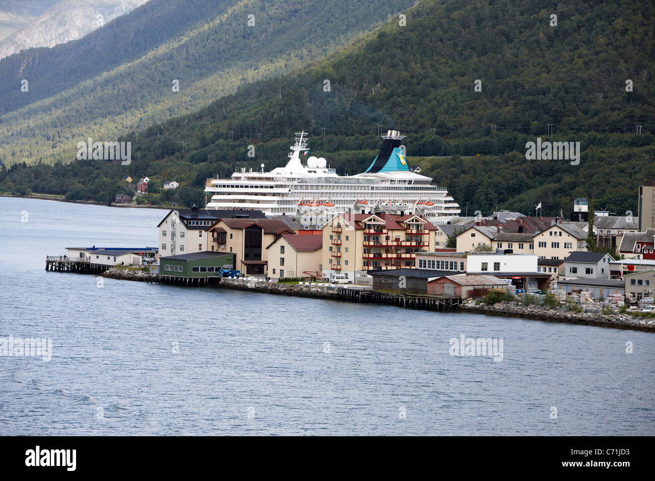 Romsdalsfjord und die Stadt von Andalsnes, Rauma, Norwegen mit der