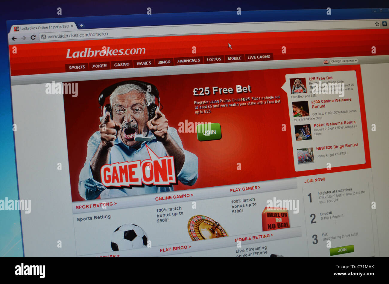Ladbrokes Website screenshot Stockfoto