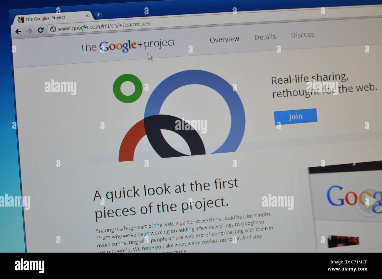 Google + Projekt-Screenshot Stockfoto