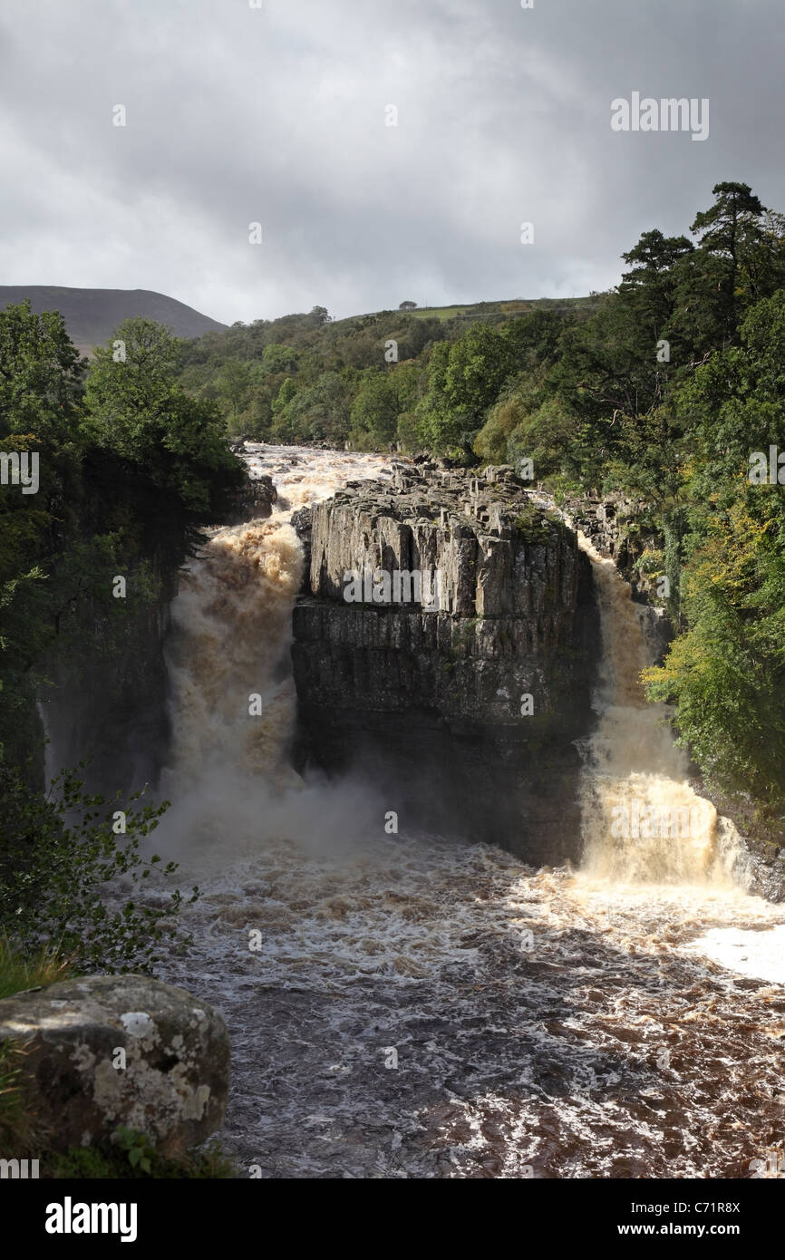 Des Flusses Tees bei hoher Kraft Wasserfall in Flut Bedingungen oberen Teesdale County Durham UK Stockfoto