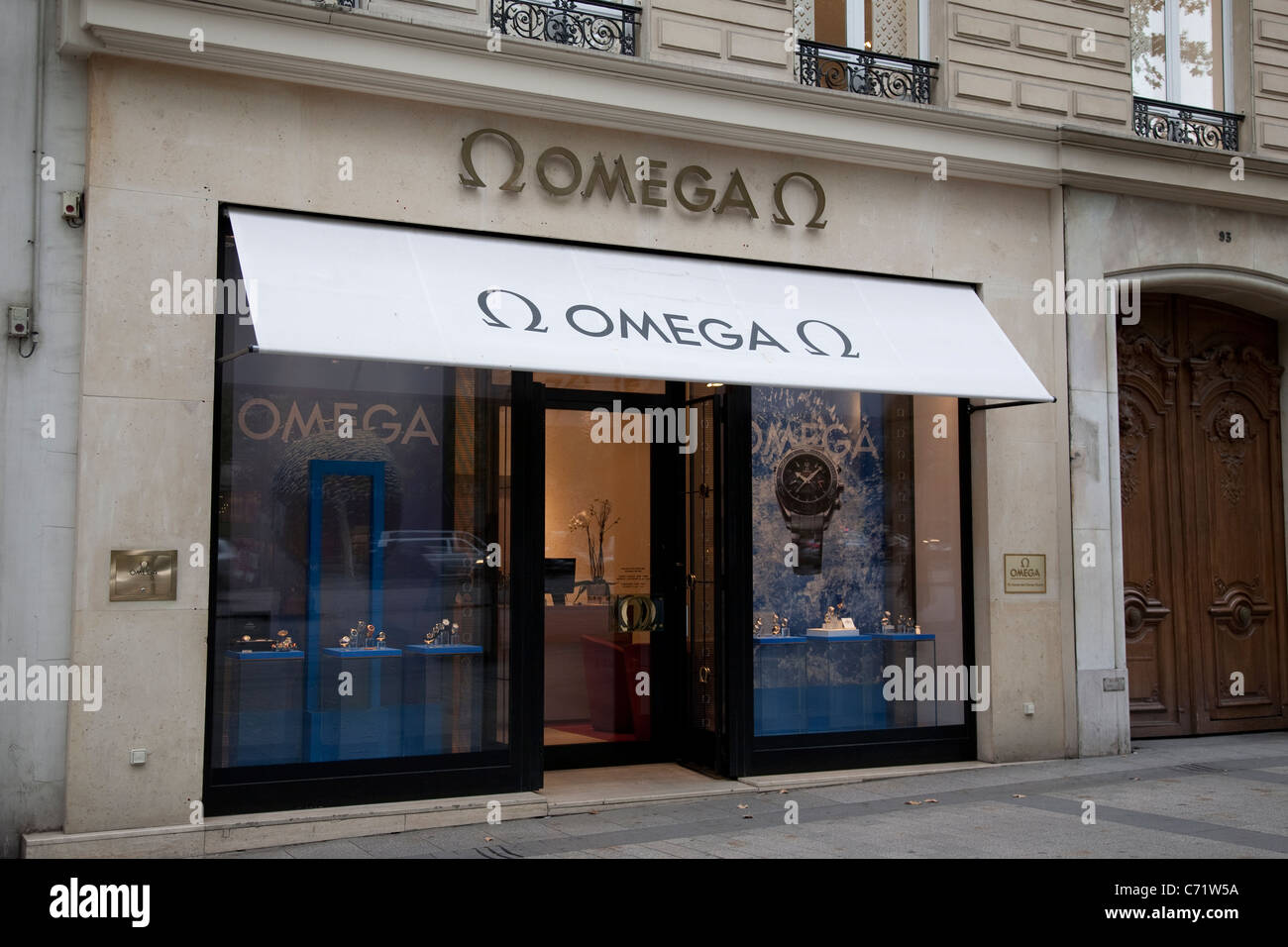 Omega-Shop auf Champs-Elysees, Paris, Frankreich Stockfoto