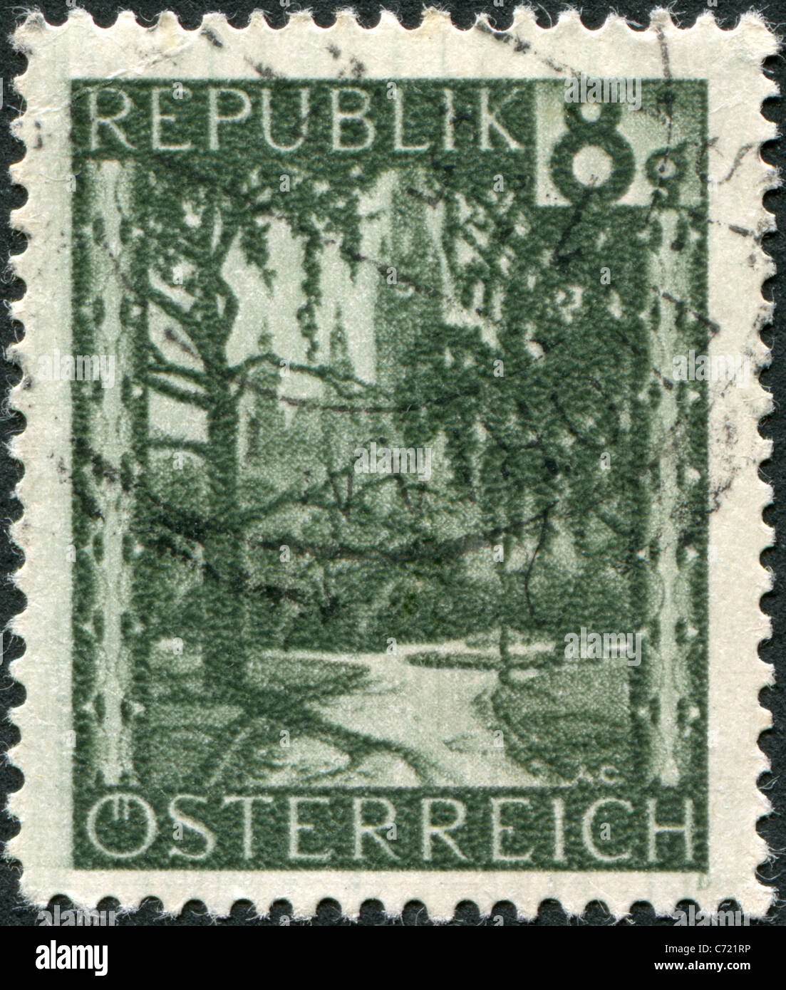 Österreich - ca. 1945: Eine Briefmarke gedruckt in Österreich, zeigt eine City Hall Park, Wien Stockfoto