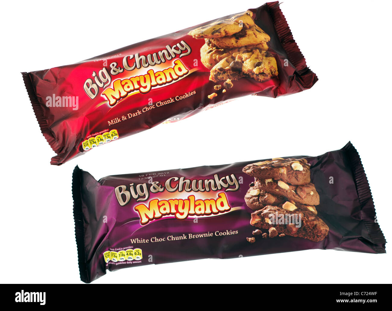 Zwei Pakete von Maryland Choc Cookies Milch & dunkle und weiße Schokolade Stockfoto