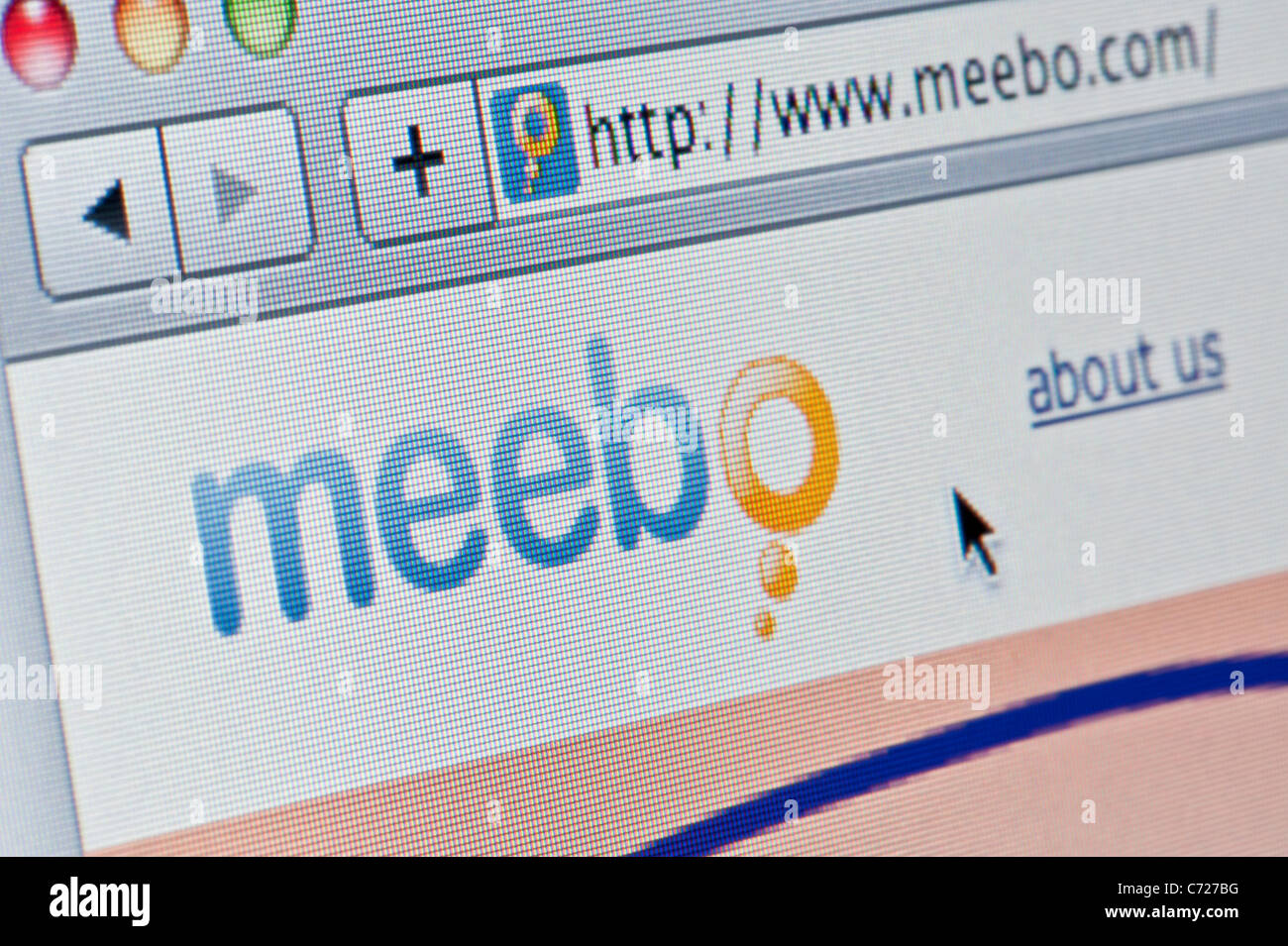 Nahaufnahme von Meebo-Logo auf ihrer Website gesehen. (Nur zur redaktionellen Verwendung: print, TV, e-Book und redaktionelle Webseite). Stockfoto