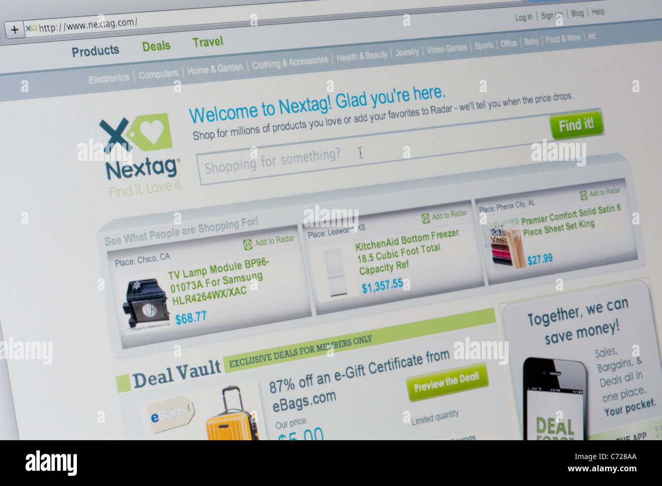 Nahaufnahme von NexTag-Logo auf ihrer Website gesehen. (Nur zur redaktionellen Verwendung: print, TV, e-Book und redaktionelle Webseite). Stockfoto