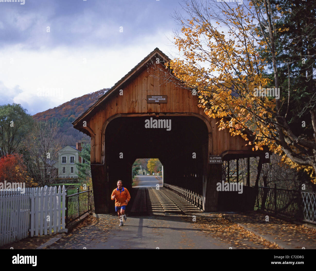Gedeckte Brücke, Woodstock, Vermont, Vereinigte Staaten von Amerika Stockfoto