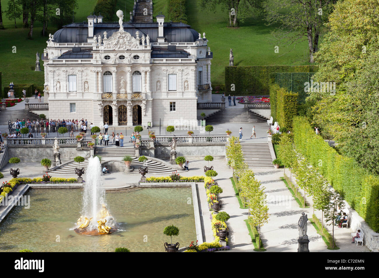 Südseite-Blick auf das Schloss Linderhof, Bayern, Deutschland, Europa Stockfoto