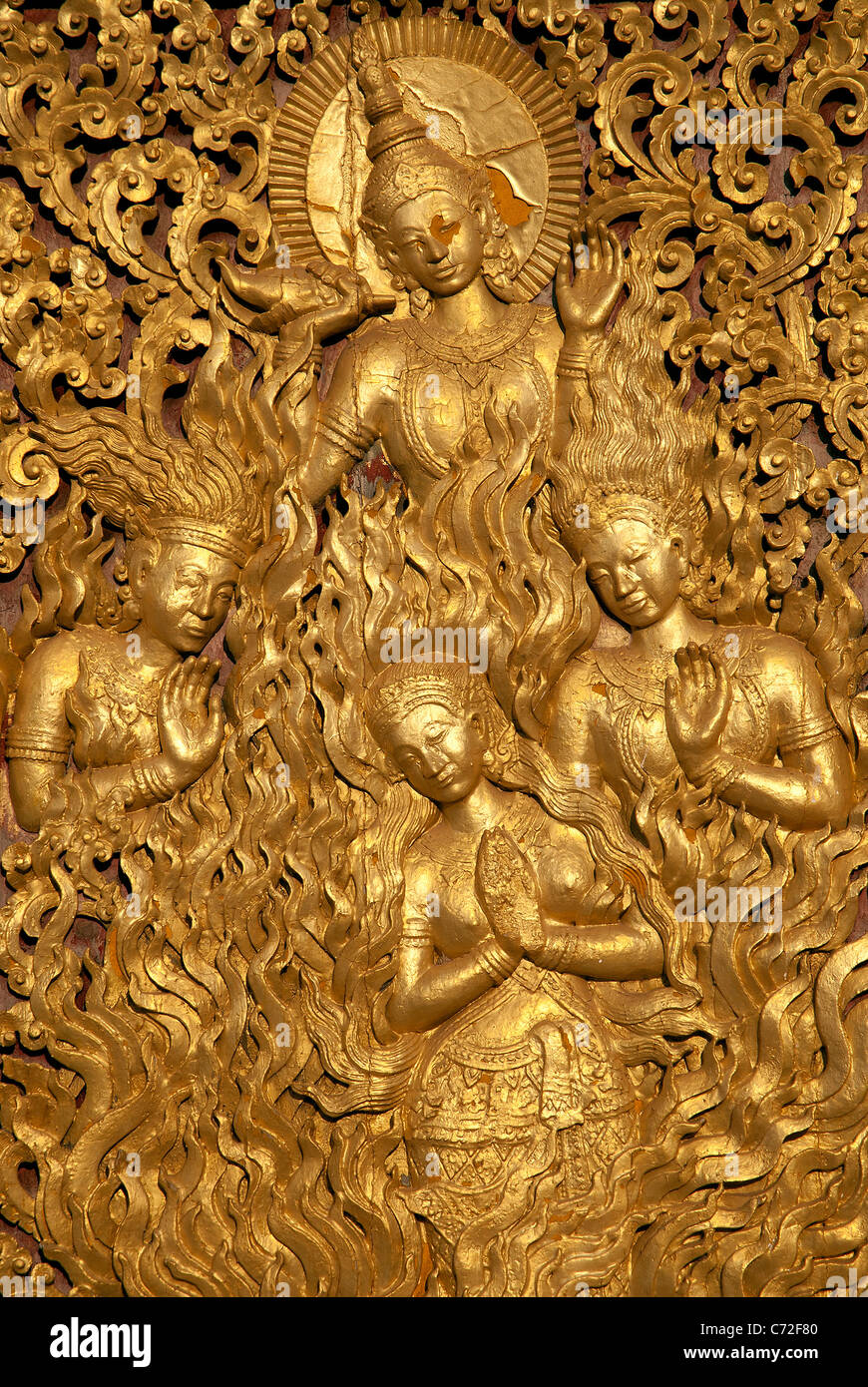 buddhistische religiöse Figuren am Tempel in Luang Prabang laos Stockfoto
