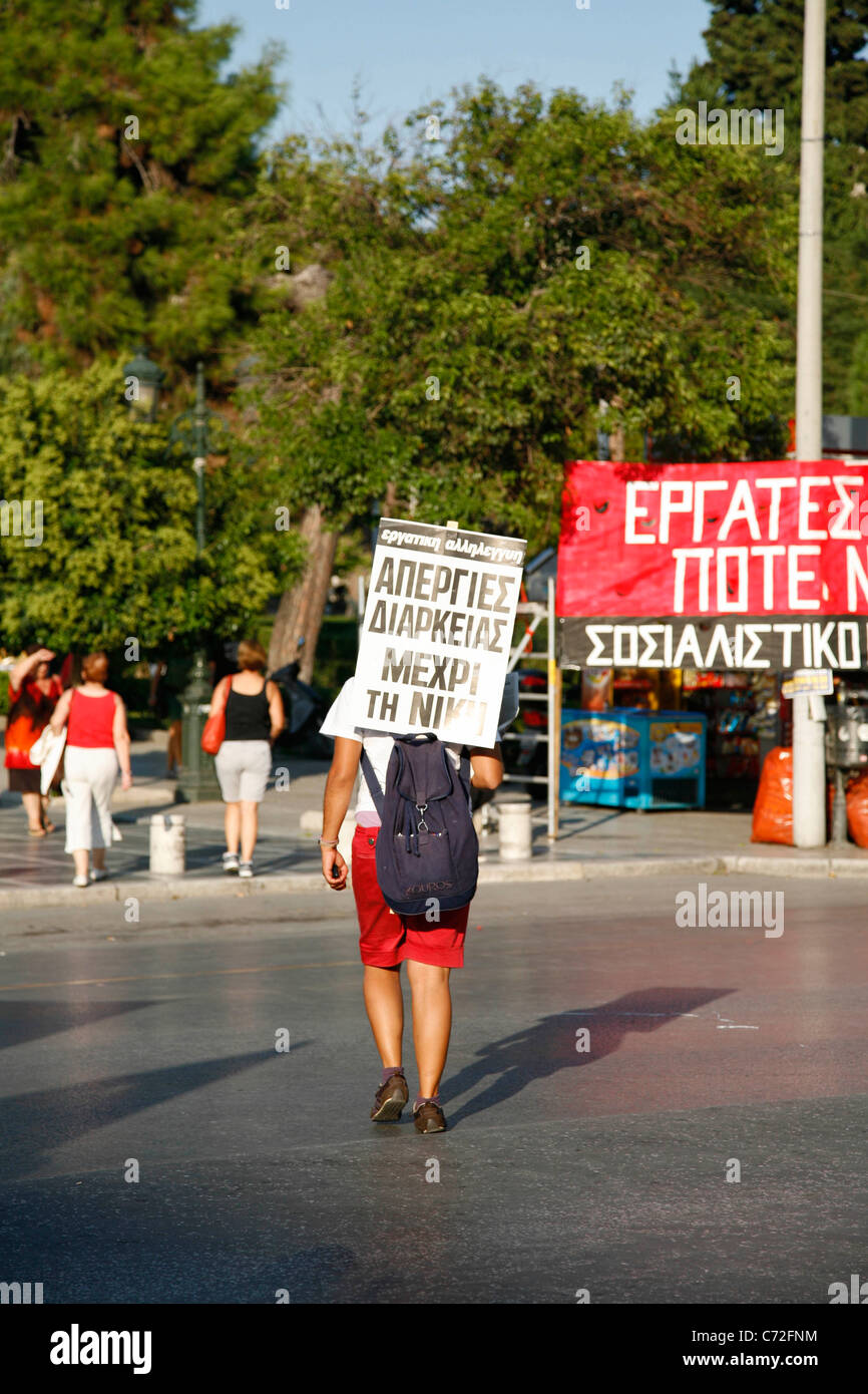 Gewerkschaften und andere Gruppen gegen Sparpolitik eine Demonstration anlässlich der Eröffnung von der TIF. Stockfoto