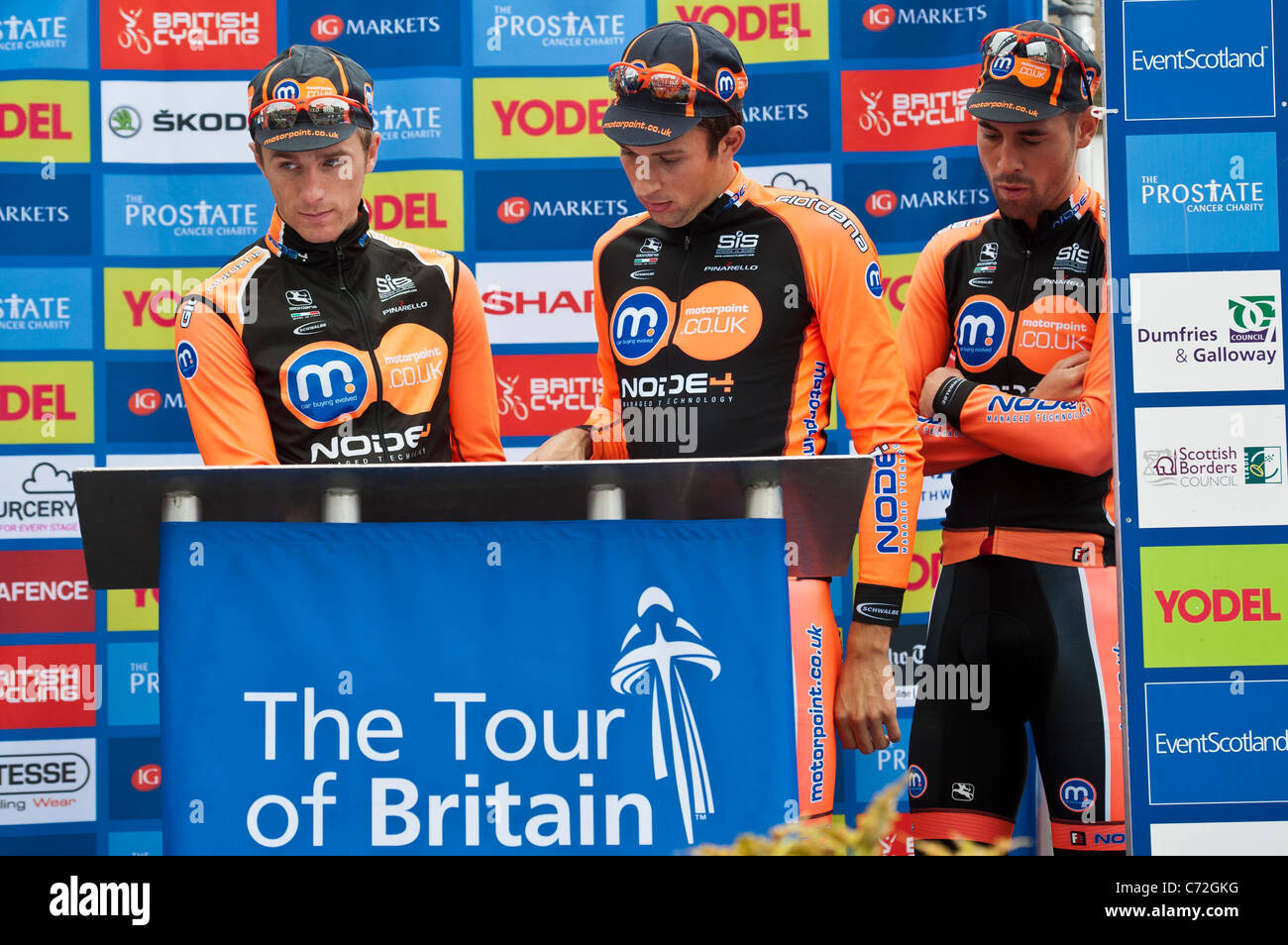 anmelden auf der 2011 Tour of Britain Stufe eins in Peebles, Scottish Borders Stockfoto