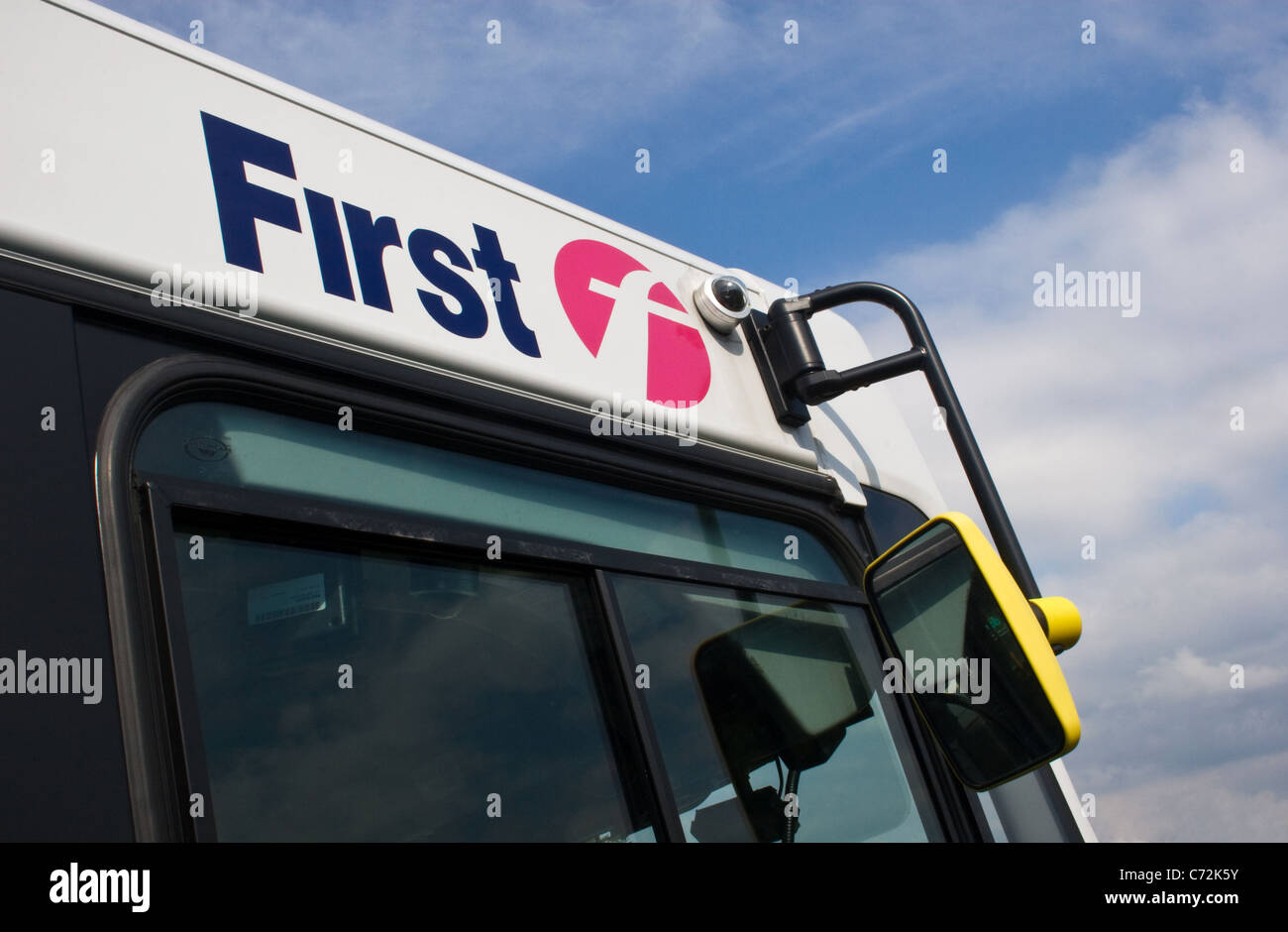 Erste Bus, Manchester, England, UK Stockfoto