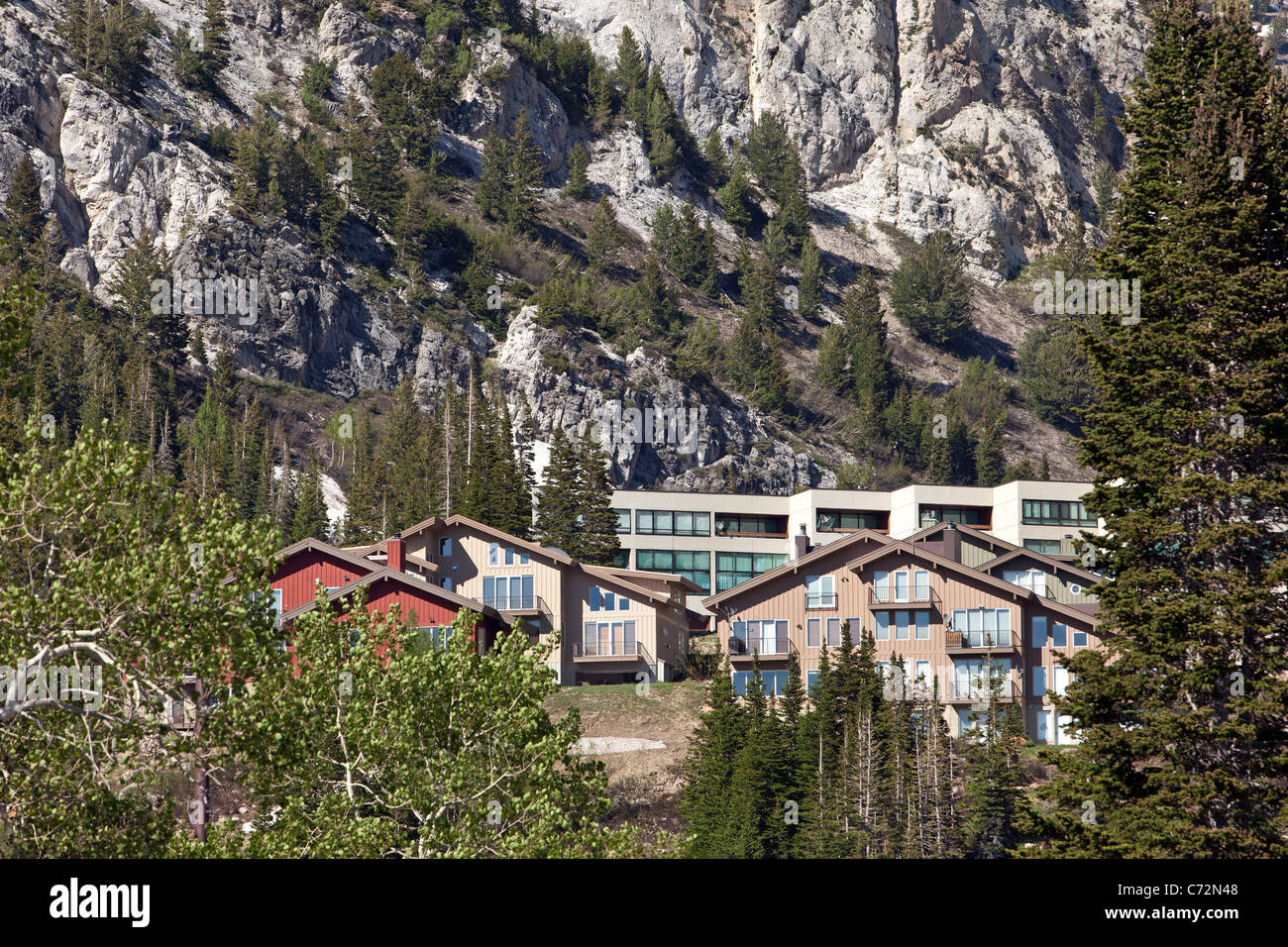 Timesharing und Hotel und Resort in hohen Wasatch Berg Tal Alta und Snowbird Utah.  Don Despain Wiederaufleben Foto. Stockfoto
