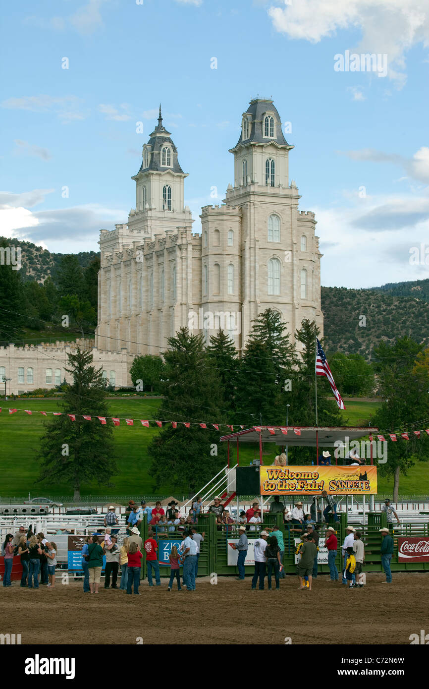 Tempel der Mormonen-Kirche Jesu Christi auf dem Hügel in Manti-Tempel. Historische Gebäude. Christliche Religion. Kirche von Jesus Christ Of Latter-day Saints Stockfoto