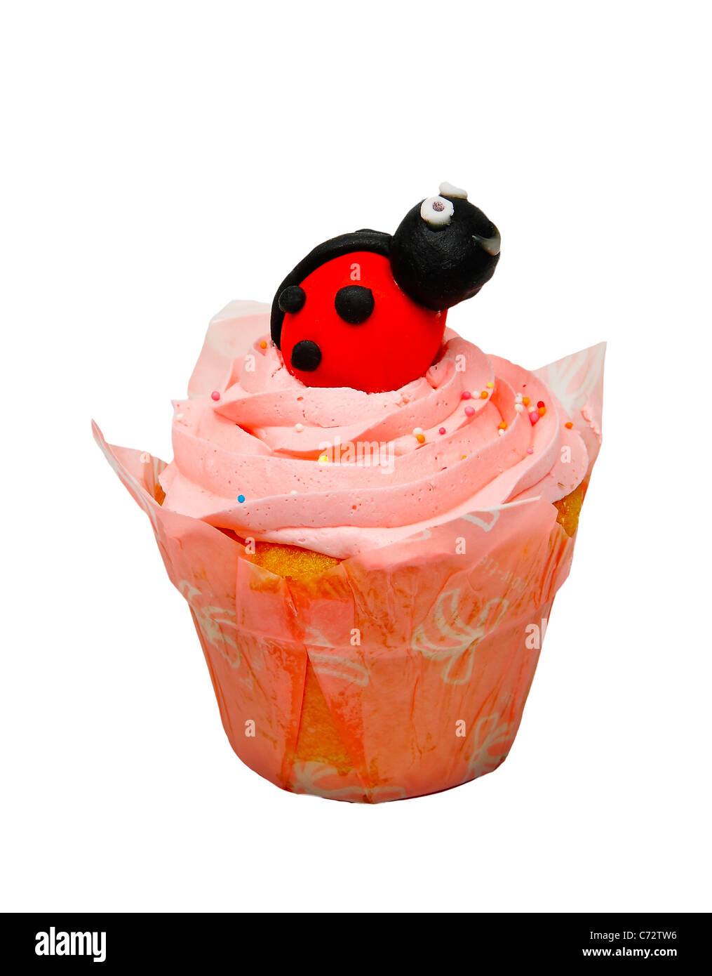 Rosa Cupcake isoliert auf einem weißen Hintergrund Cupcake, rosa, Süßwaren, süße, Vereisung, Essen, Delikatesse, Farbbild, Farbe imag Stockfoto