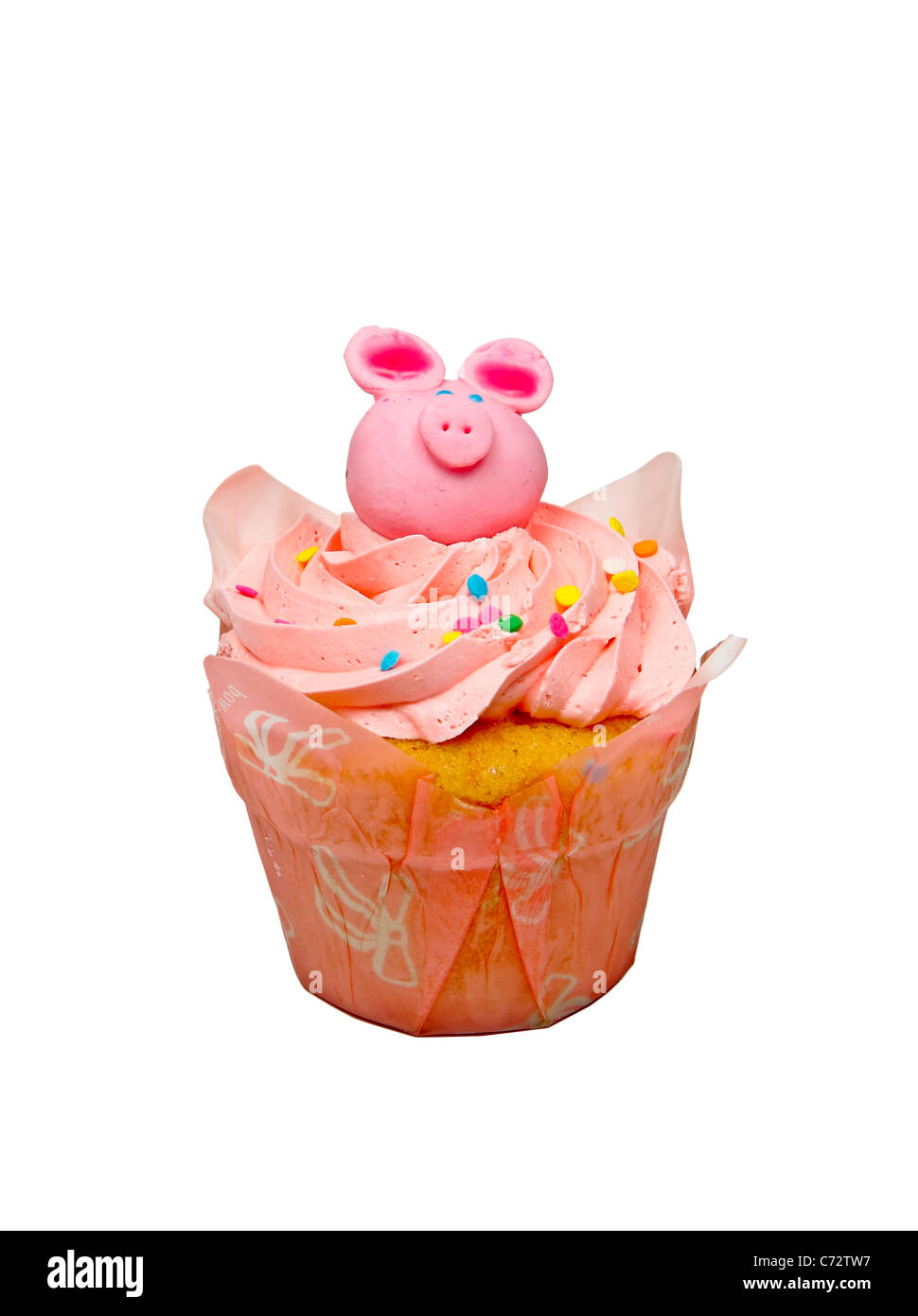 Rosa Cupcake isoliert auf einem weißen Hintergrund Cupcake, rosa, Süßwaren, süße, Vereisung, Essen, Delikatesse, Farbbild, Farbe imag Stockfoto